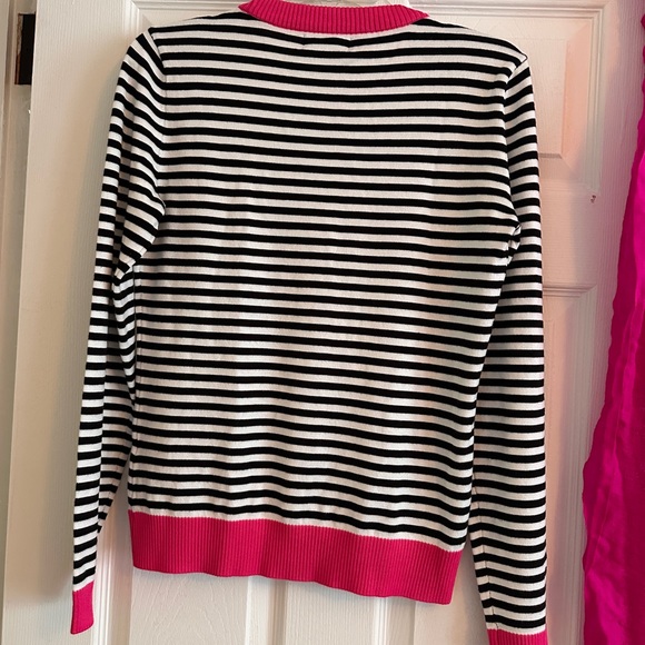 Karl Lagerfeld Black and White Striped Sweater with Pink Logo - Picture 4 of 4